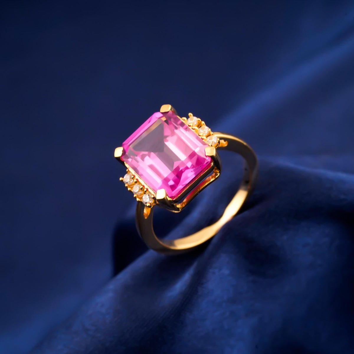 Silver Pink Sapphire Statement Ring for Women Gold Vermeil (2.5 Micron) - product view