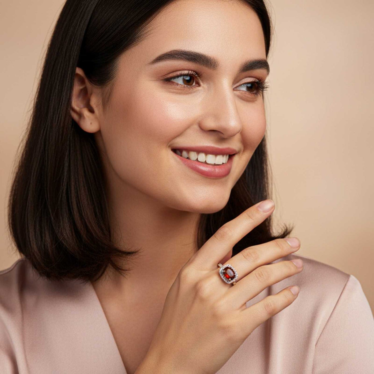 Silver Red Ruby Halo Ring for Women Gold Vermeil (2.5 Micron)