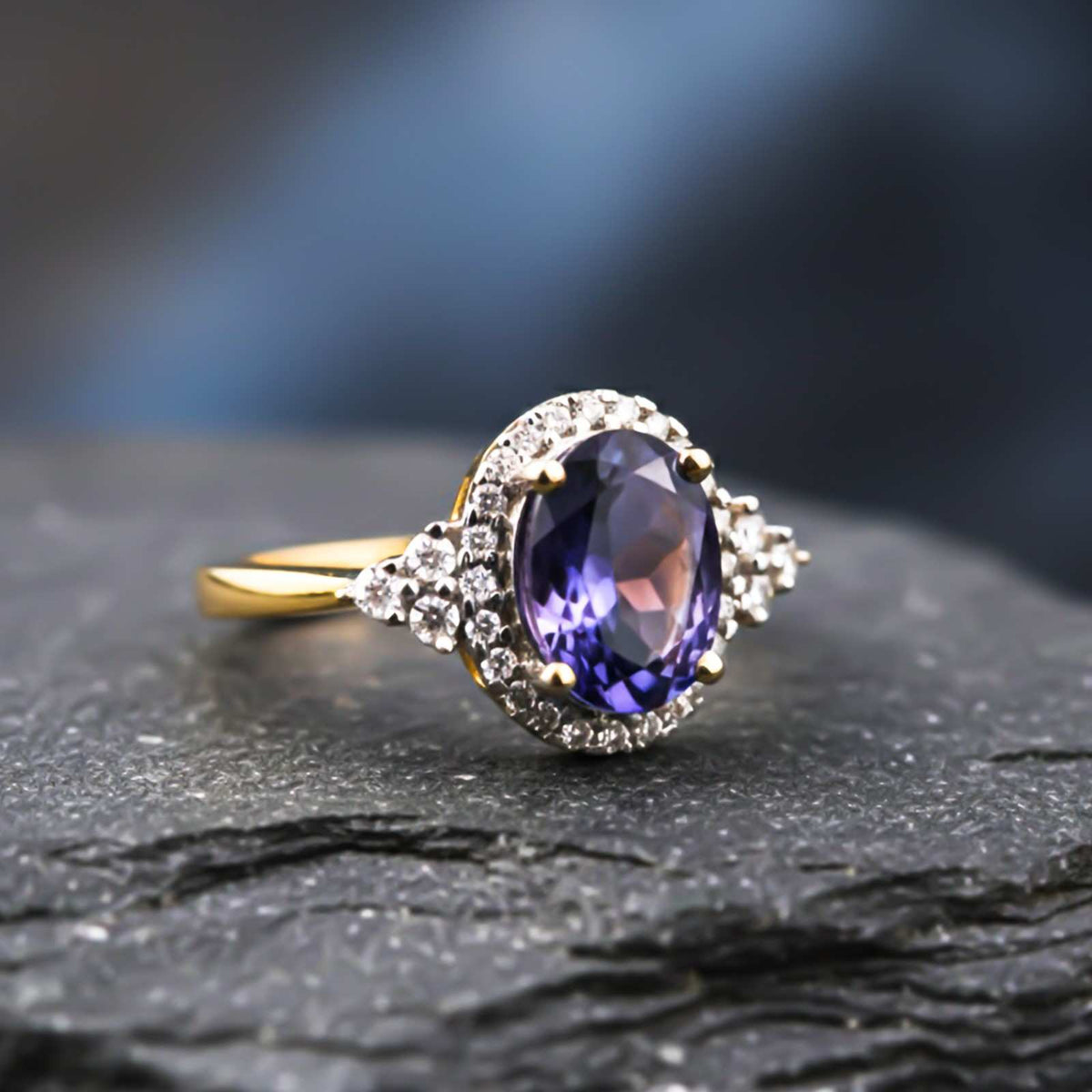 Silver Blue Sapphire Vintage Halo Ring Gold Vermeil (2.5 Micron) - product view