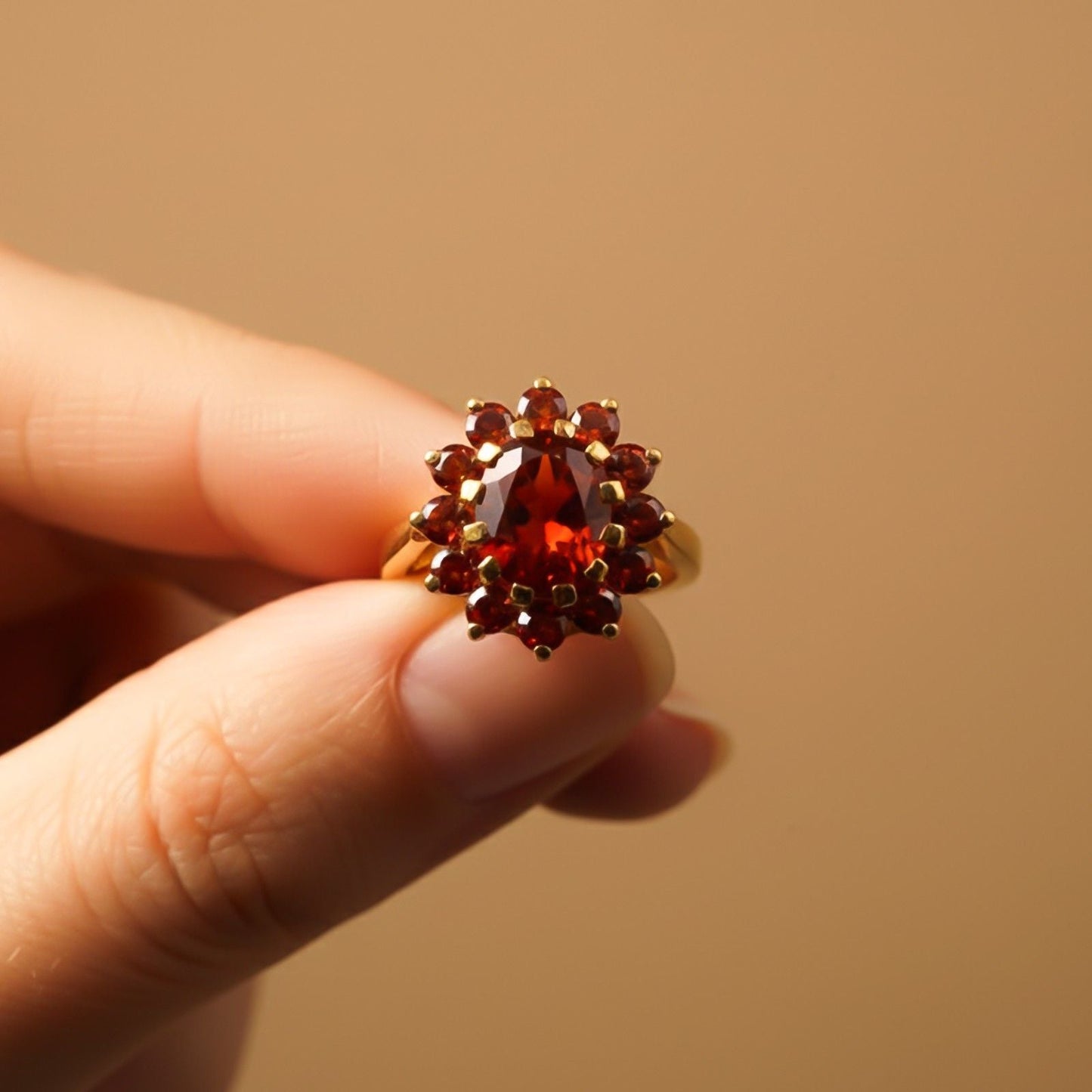 Silver Garnet Halo Ring for Women Gold Vermeil (2.5 Micron)