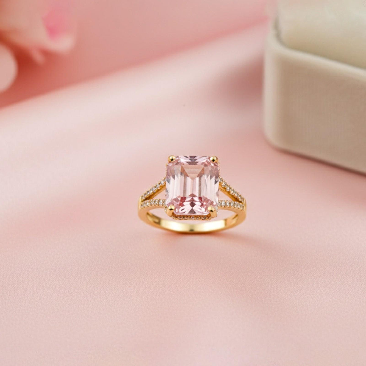 Silver Emerald Pink Sapphire Halo Ring Gold Vermeil (2.5 Micron) - product view