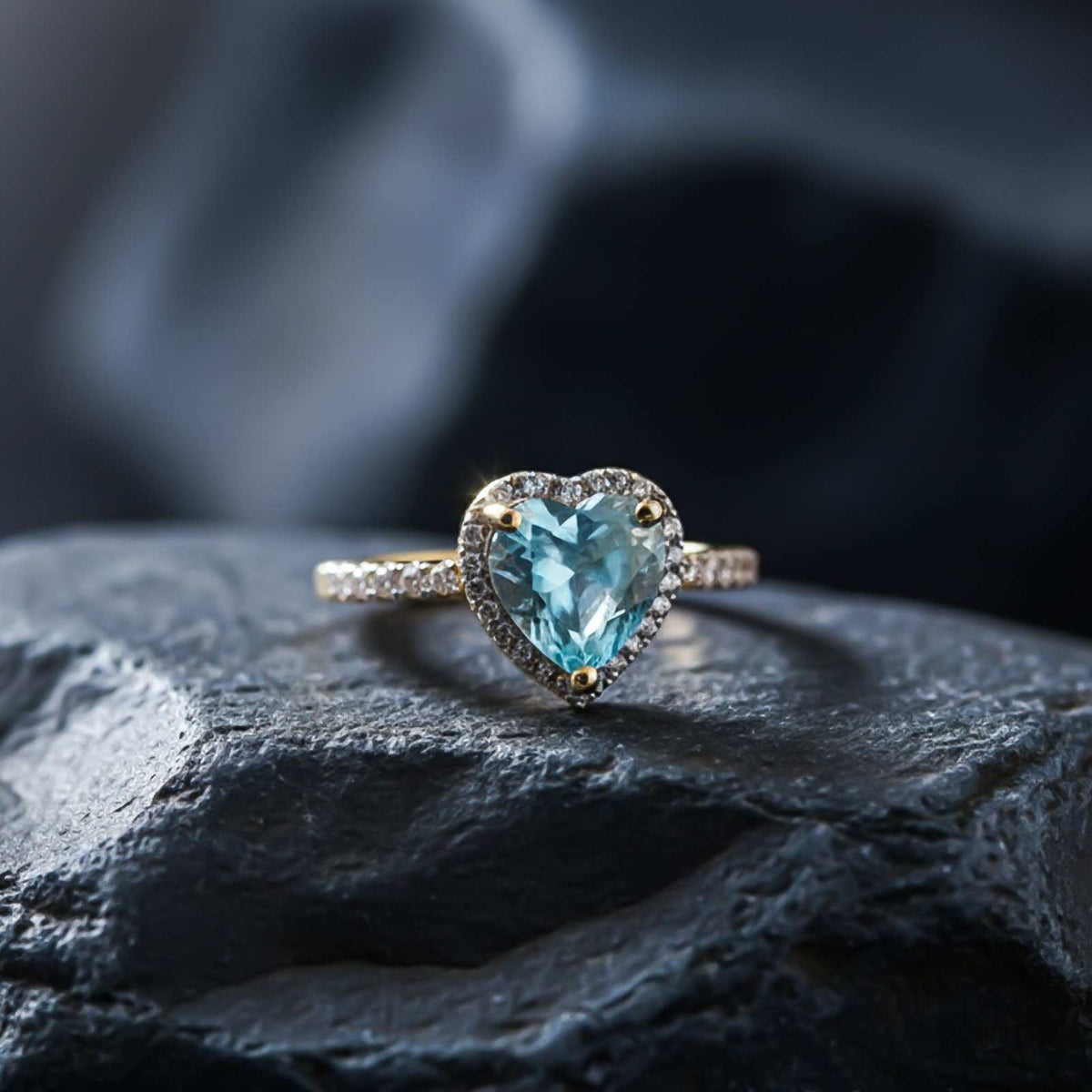 Silver Heart Aquamarine Halo Ring for Women Gold Vermeil (2.5 Micron) - product view