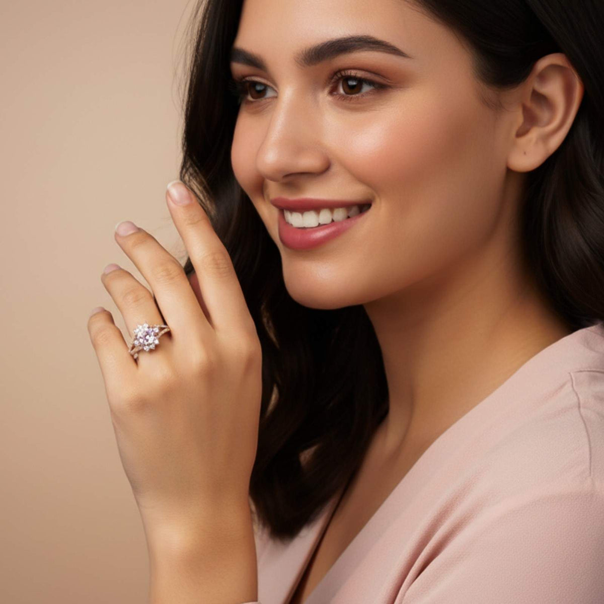 Silver Pink Sapphire Floral Halo Ring Gold Vermeil (2.5 Micron) - product view