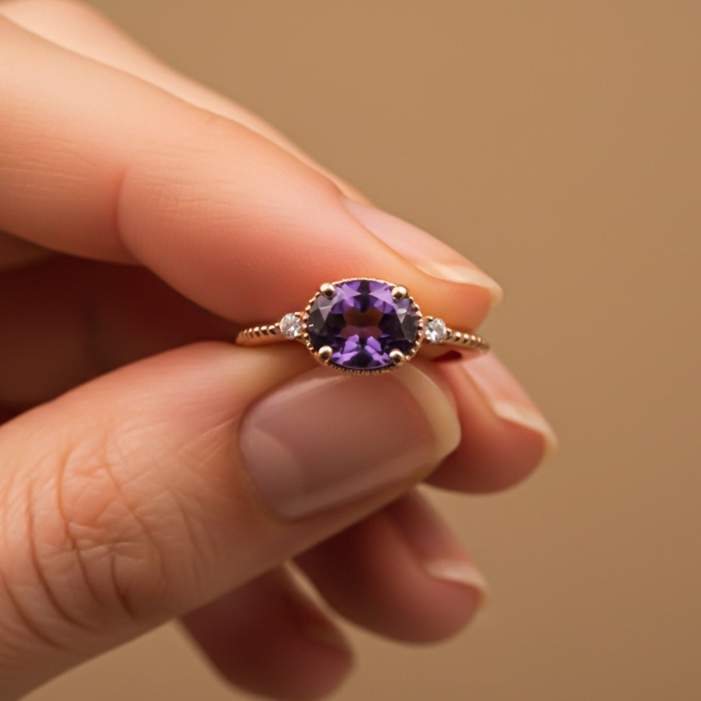 Silver Amethyst Classic Ring for Women Gold Vermeil (2.5 Micron)