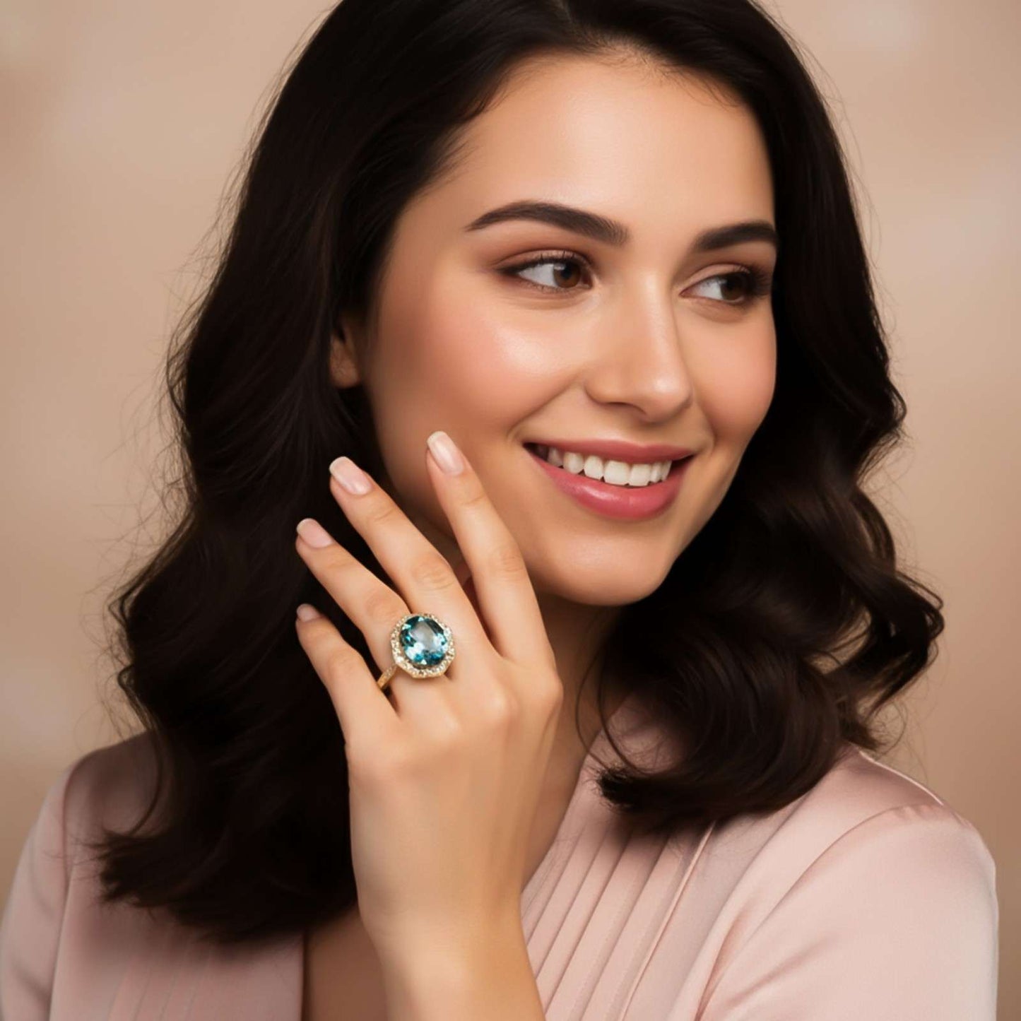 Silver Aquamarine Halo Statement Ring Gold Vermeil (2.5 Micron)