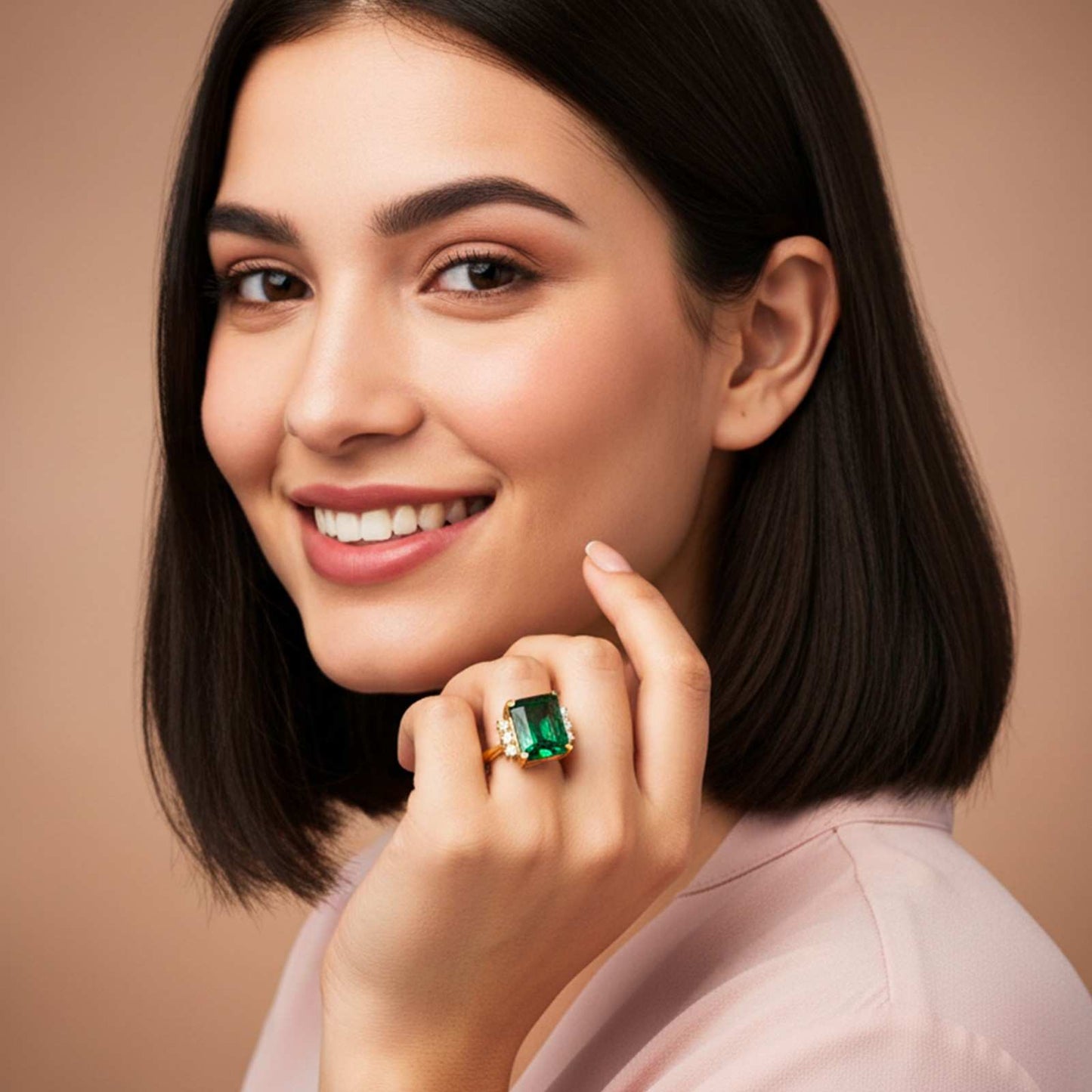 Silver Emerald Statement Ring for Women Gold Vermeil (2.5 Micron) - product view