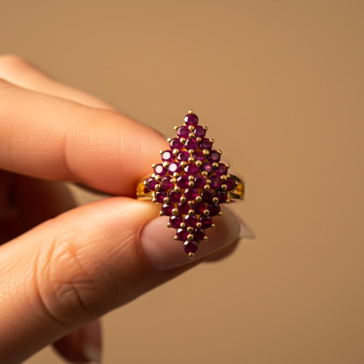 Silver Ruby Cluster Statement Ring Gold Vermeil (2.5 Micron) - product view