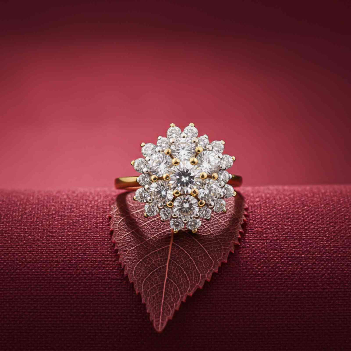 Silver Floral Cluster Statement Ring Gold Vermeil (2.5 Micron) - product view
