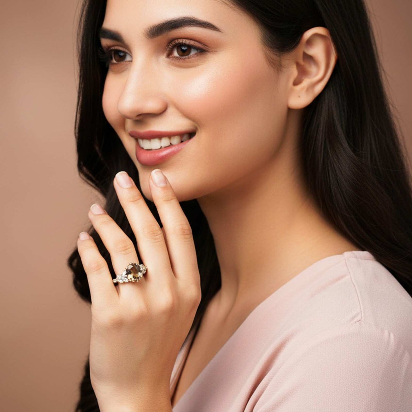 Silver Morganite Oval Halo Ring Gold Vermeil (2.5 Micron)