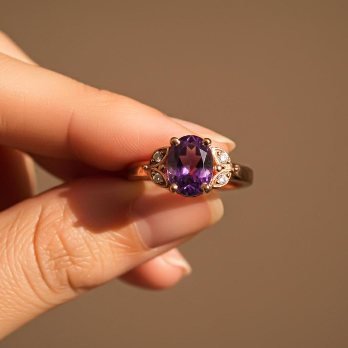 Silver Amethyst Oval Vintage Ring Gold Vermeil (2.5 Micron) - product view