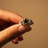 Silver Black Onyx Floral Vintage Ring