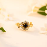 Silver Black Onyx Floral Vintage Ring