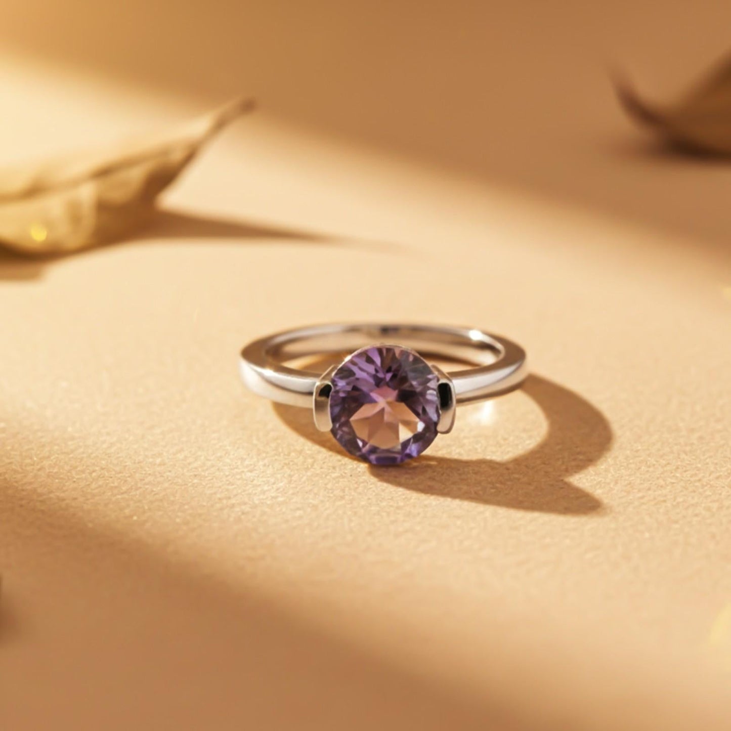 Silver Amethyst Solitaire Ring Gold Vermeil (2.5 Micron) - product view