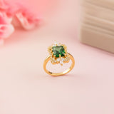 Silver Green Emerald Halo Ring