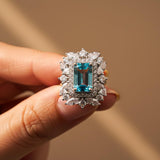 Silver Topaz Floral Halo Ring