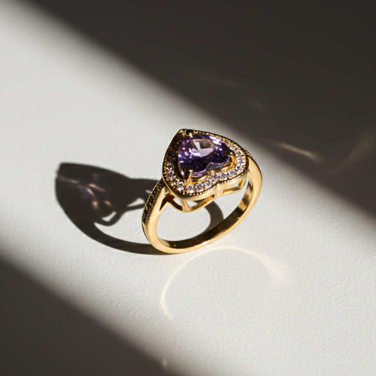 Silver Heart Amethyst Halo Ring Gold Vermeil (2.5 Micron) - product view