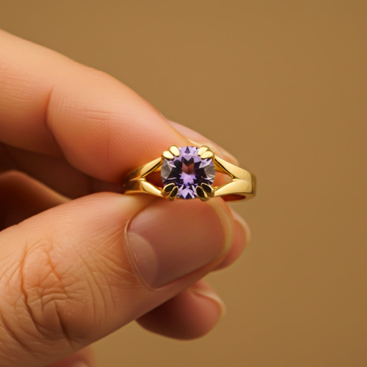 Silver Amethyst Solitaire Ring Gold Vermeil (2.5 Micron) - product view