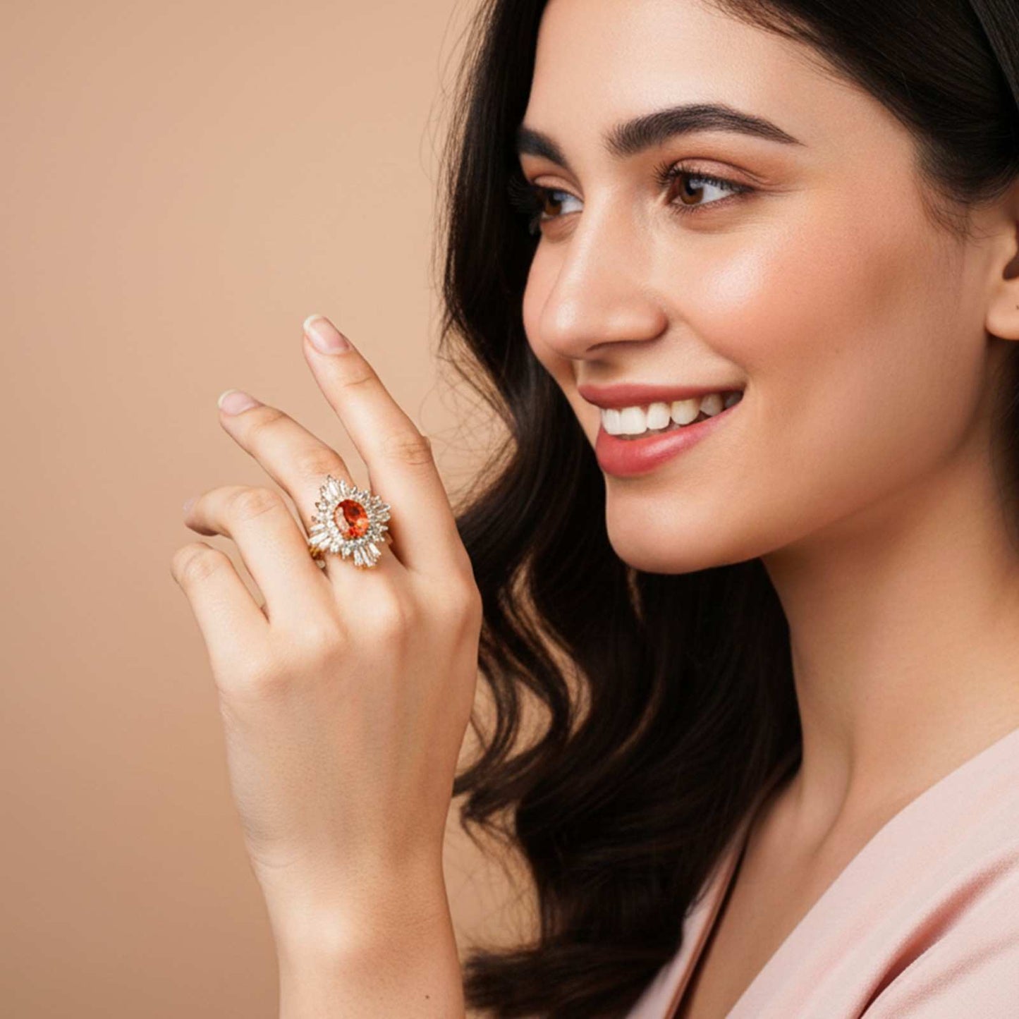 Silver Red Ruby Sunburst Halo Ring Gold Vermeil (2.5 Micron)