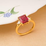 Silver Red Ruby Three-Stone Ring