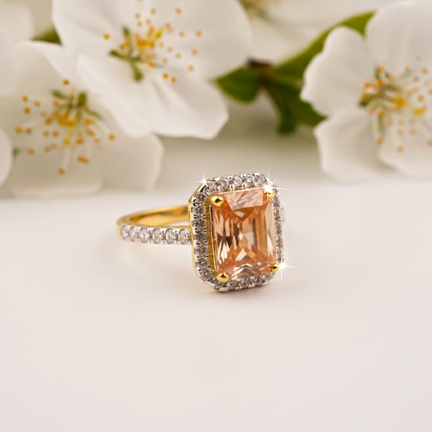 Silver Cushion Morganite Halo Ring Gold Vermeil (2.5 Micron)