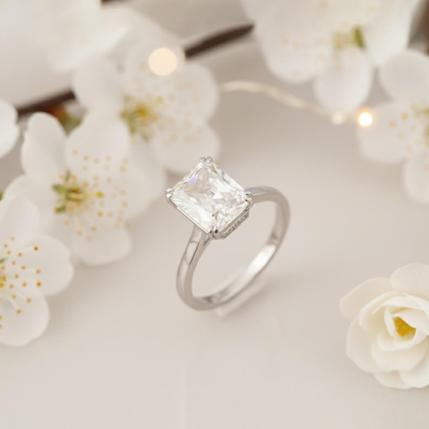 Silver Emerald Cut Solitaire Ring Gold Vermeil (2.5 Micron) - product view