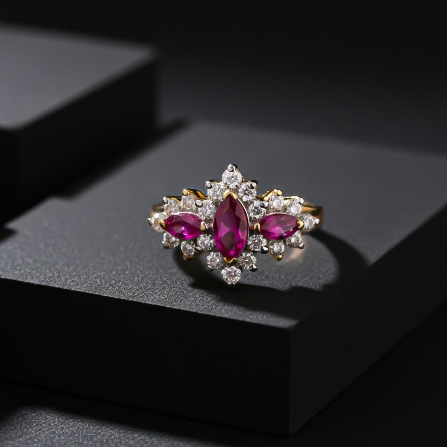 Silver Red Ruby Floral Cluster Ring Gold Vermeil (2.5 Micron) - product view