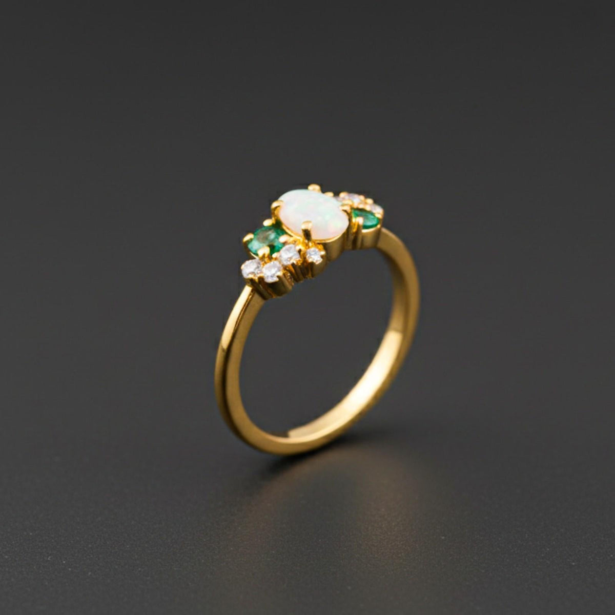 Silver Opal & Emerald Cluster Ring Gold Vermeil (2.5 Micron) - product view