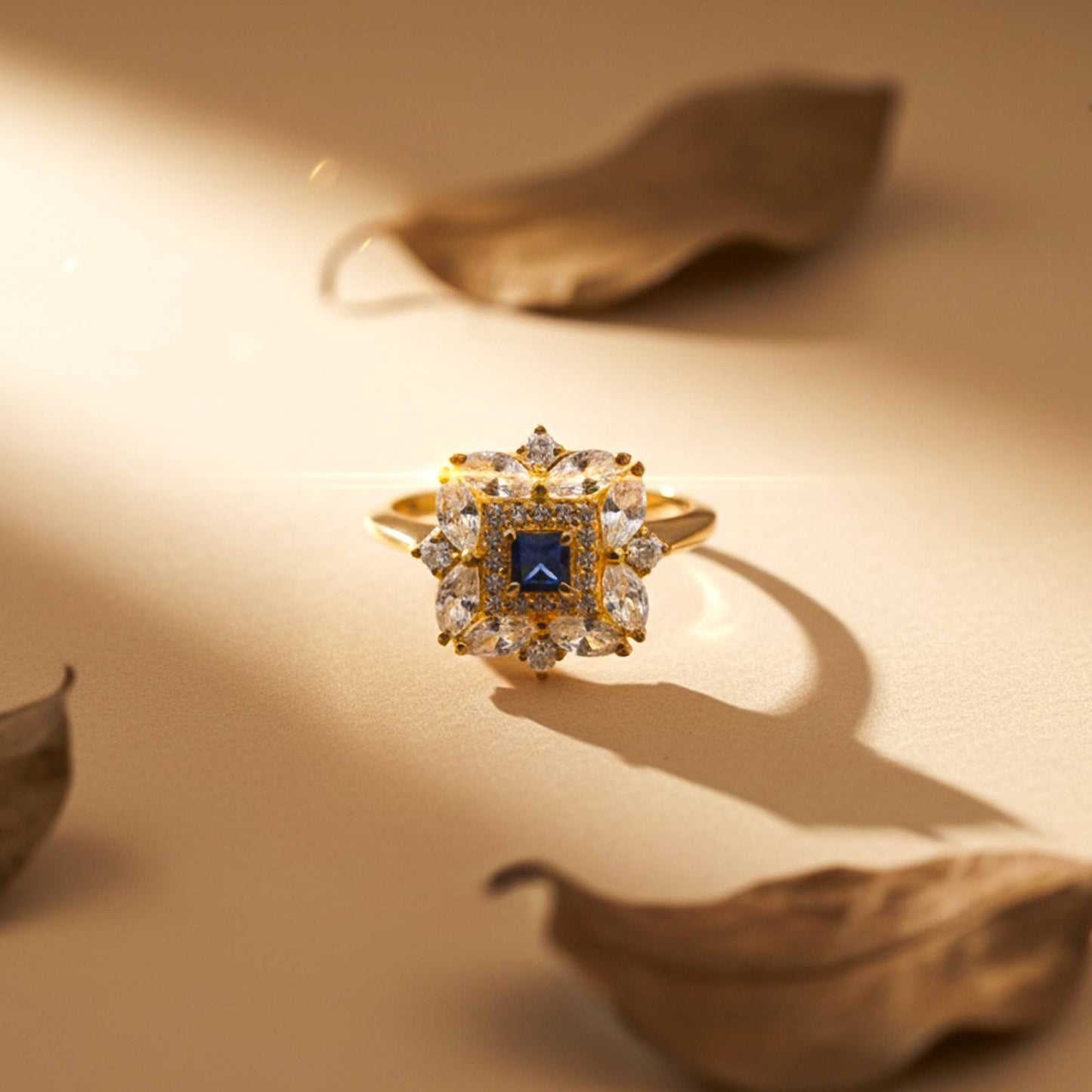 Silver Sapphire Floral Cluster Ring Gold Vermeil (2.5 Micron) - product view