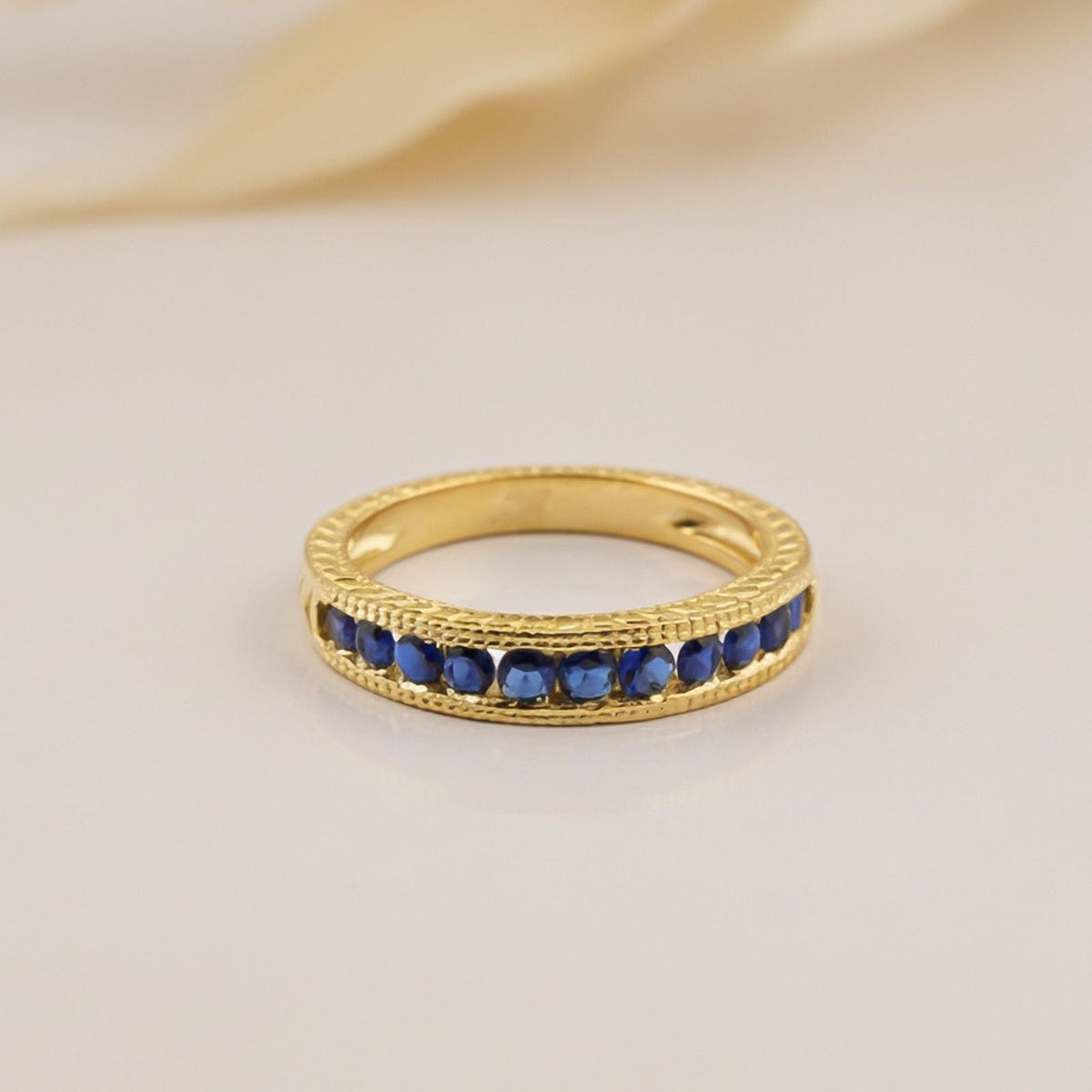 Silver Blue Sapphire Eternity Band Ring Gold Vermeil (2.5 Micron) - product view
