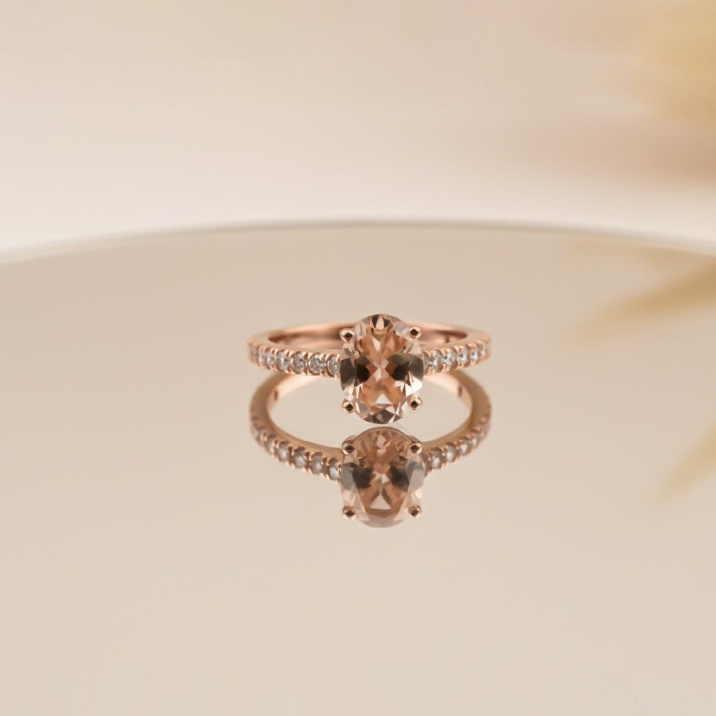 Silver Oval Morganite Solitaire Ring Gold Vermeil (2.5 Micron) - product view