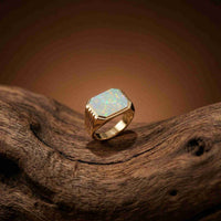 Silver Vintage Opal Signet Ring for Men