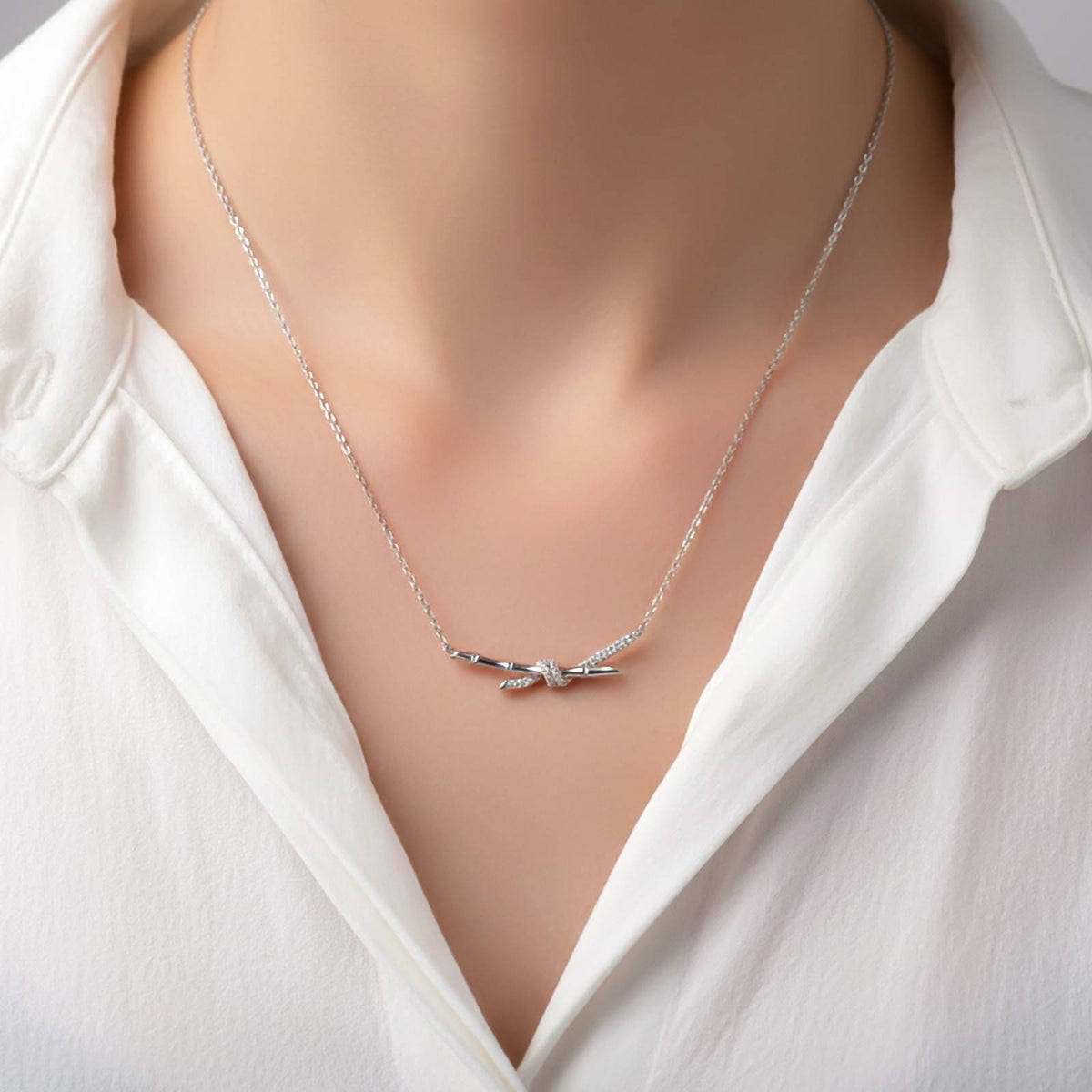 Silver Bamboo Knot Pendant & Earrings Set