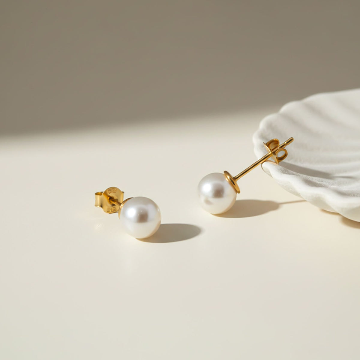 Golden Pearl Moon Stud Earrings Gold Vermeil (2.5 Micron) - alternate view