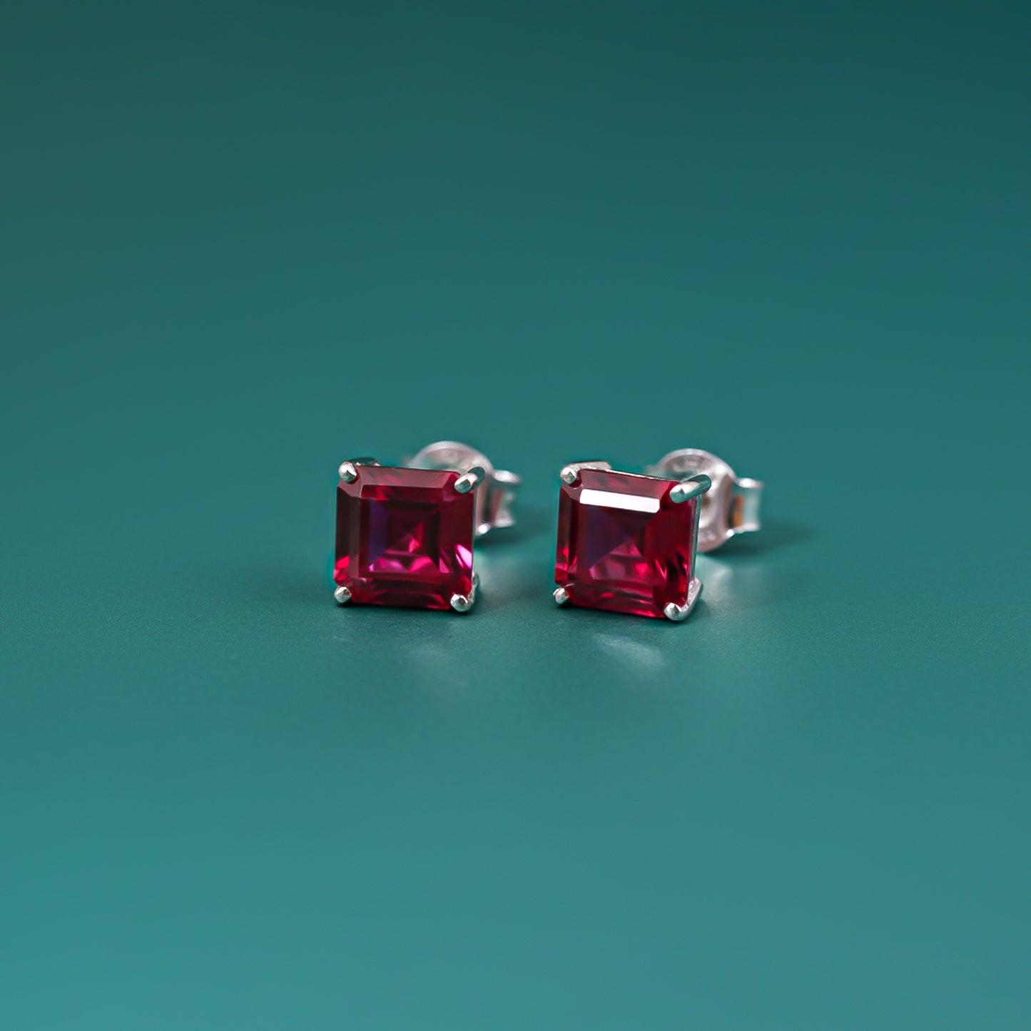Silver Pink Ruby Solitaire Stud Earring