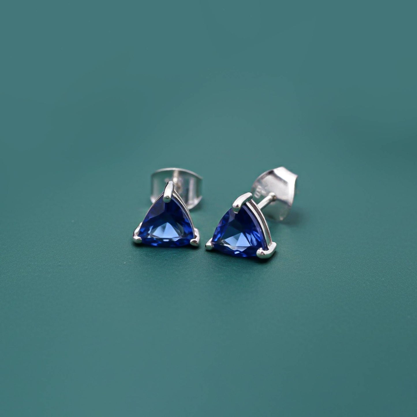 Trillion-Cut Blue Sapphire Stud Earrings