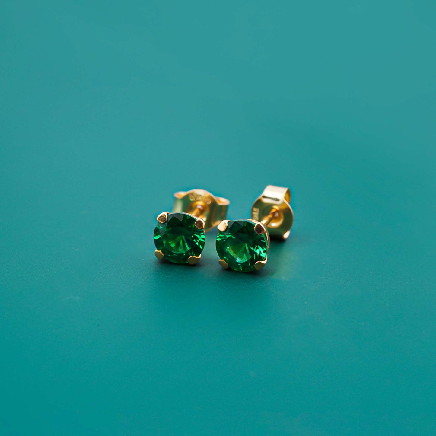 Silver Solitaire Green Emerald Stud Earrings Gold Vermeil (2.5 Micron) - alternate view