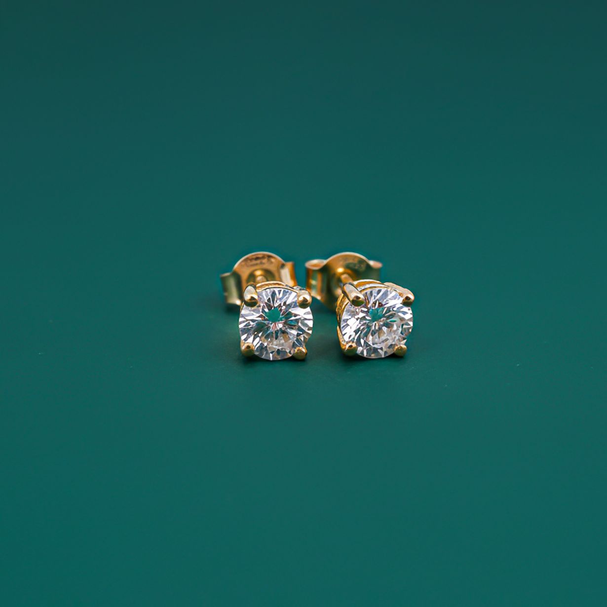 Sterling Silver 14K Yellow Gold Plated Diamond Solitaire Stud Earrings
