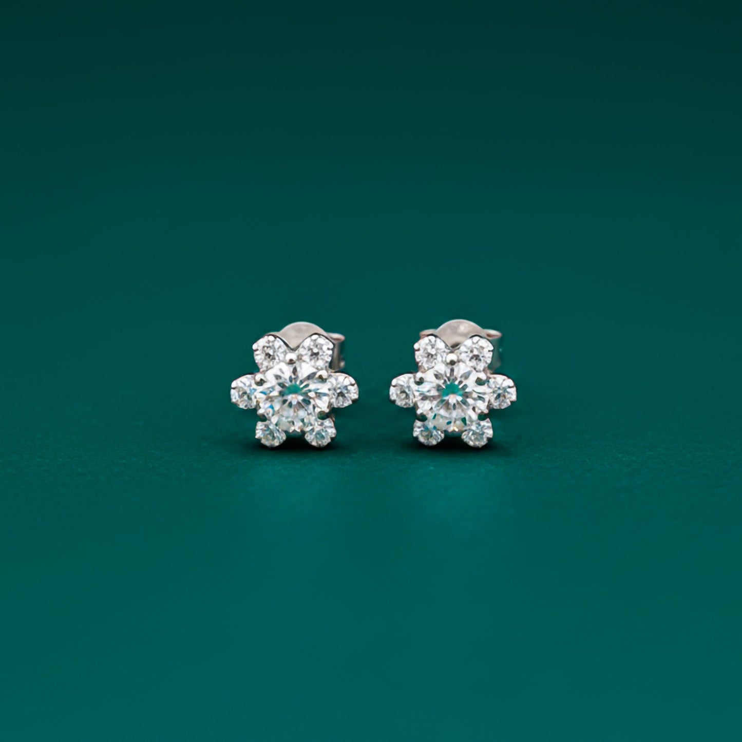 Silver Floral Zircon Stud Earrings