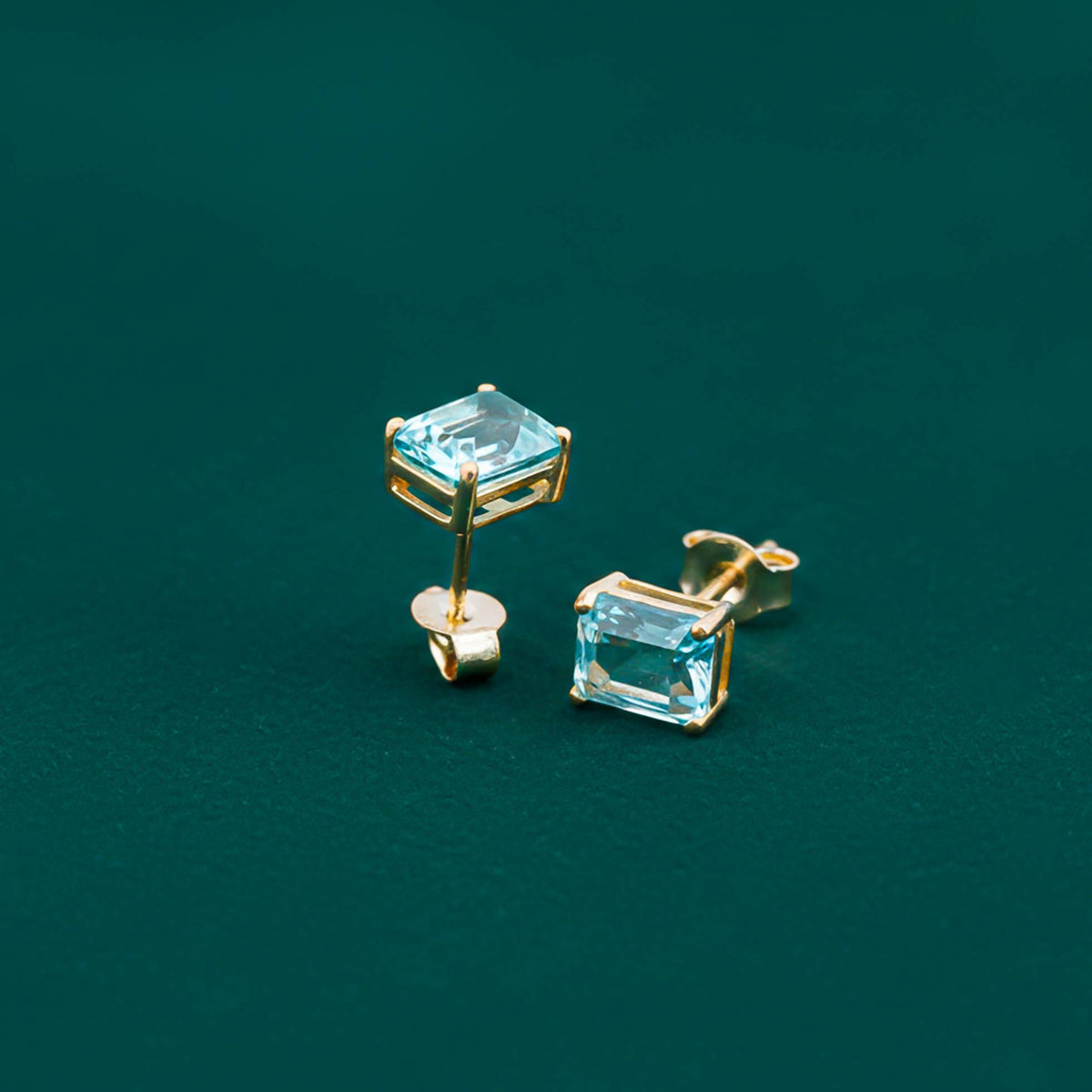 Silver Aqua Solitaire Stud Earrings Gold Vermeil (2.5 Micron) - product view