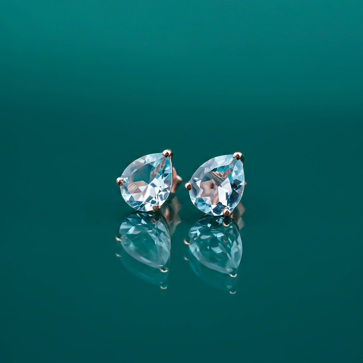Rose Gold Teardrop Aqua Stud Earrings Gold Vermeil (2.5 Micron) - alternate view