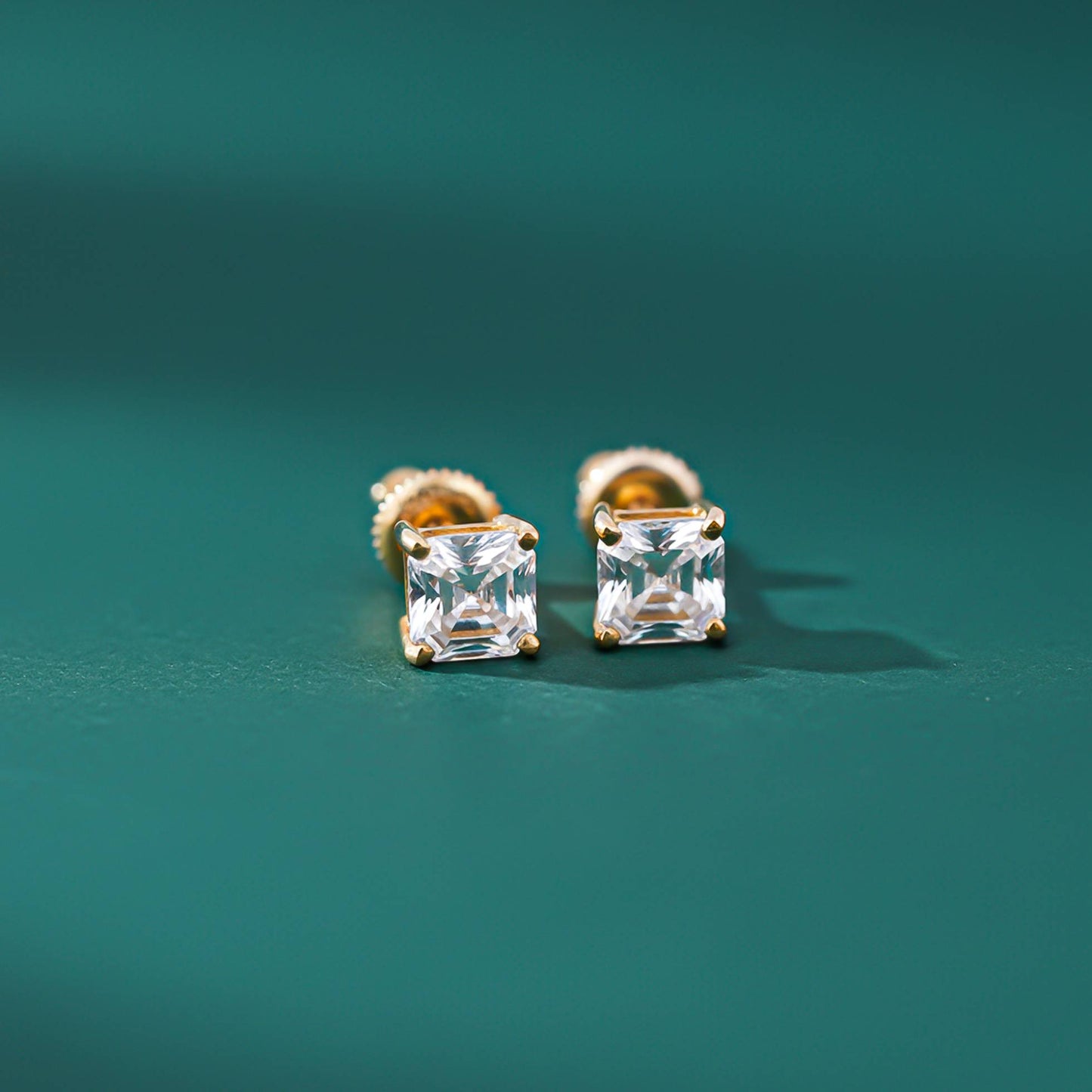Golden Asscher Minimalist Stud Earrings Gold Vermeil (2.5 Micron) - alternate view