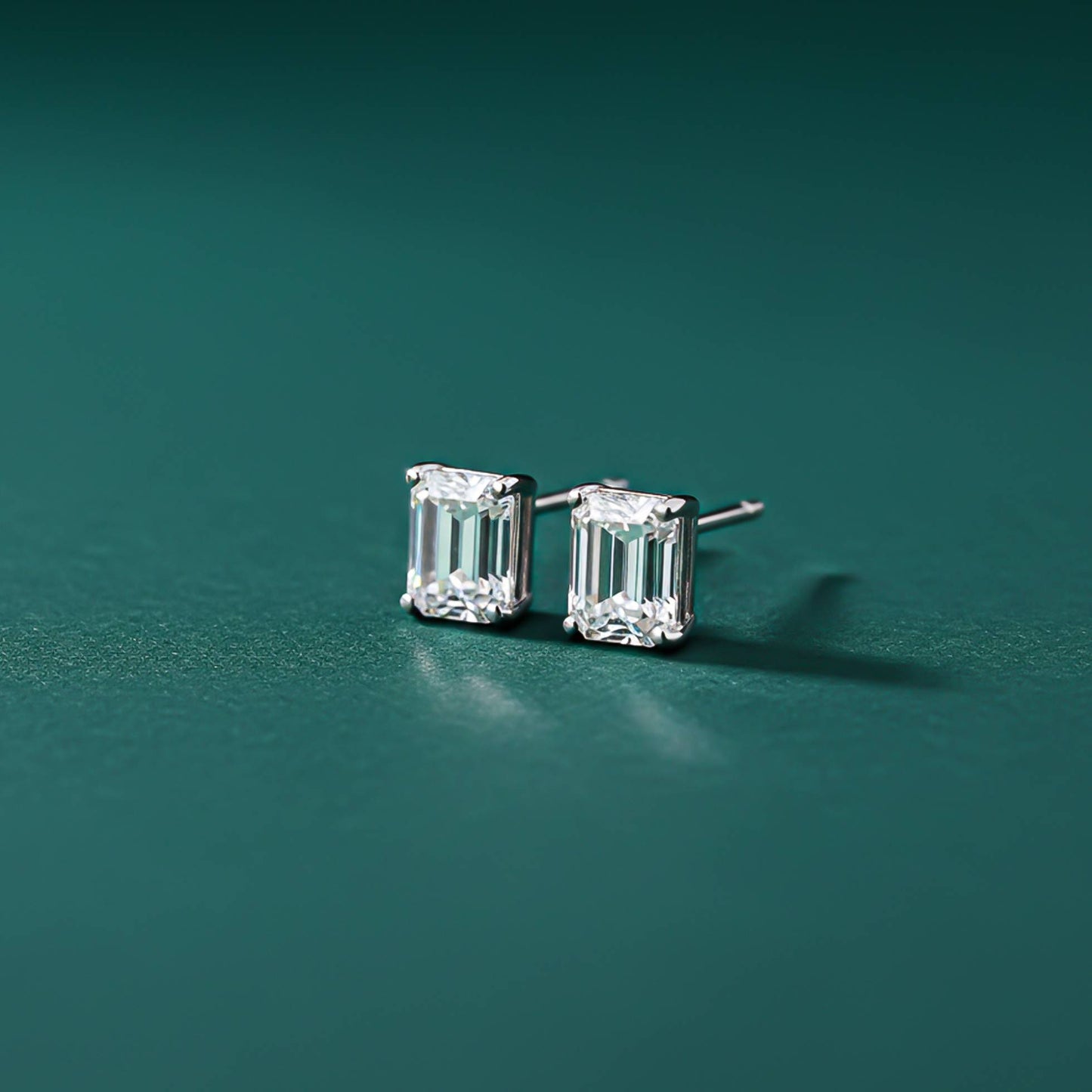 Silver Rectangle Zircon Stud Earrings