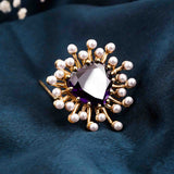 Sterling Silver Heart Purple Amethyst & Pearl Brooch Pin With 14K Gold Plated Gold Vermeil (2.5 Micron)