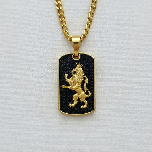 Regal Lion Pendant For Him Black Diamond 14K Solid Gold