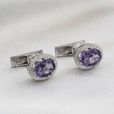 Blue Tanzanite Solitaire Cufflinks For Men Gold Vermeil (2.5 Micron)