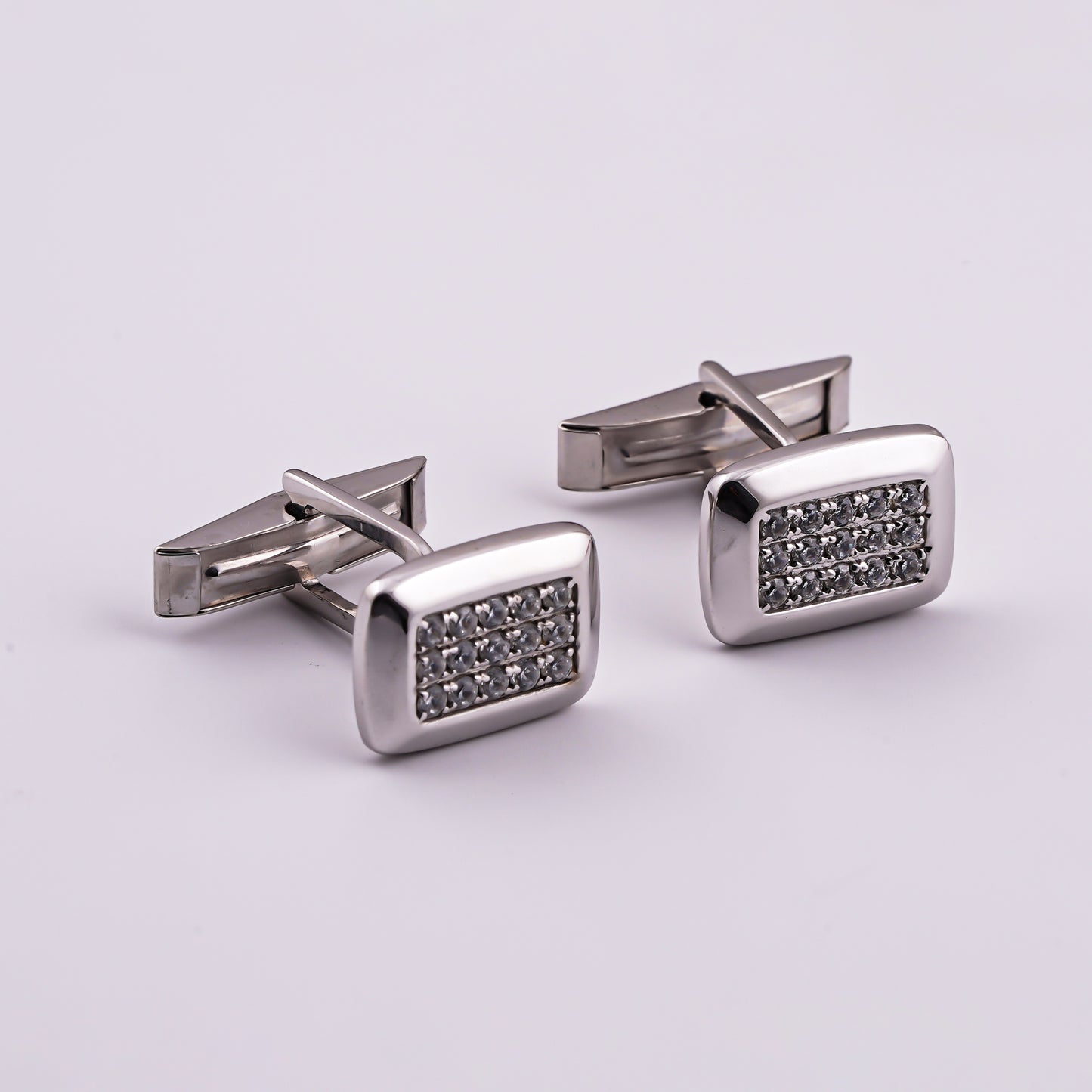 Silver Diamond Studded Bar Cufflinks