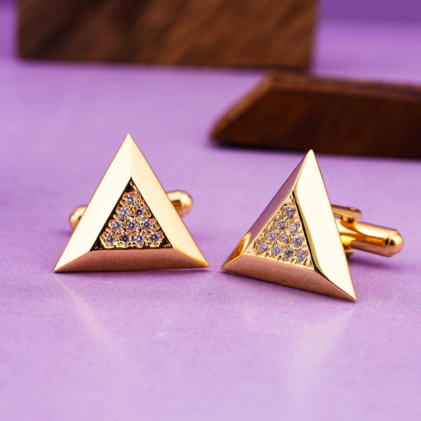 Silver Pyramid Cufflinks With 14K Gold Plated