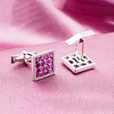 Silver Pink Ruby Square Cufflinks Gold Vermeil (2.5 Micron)