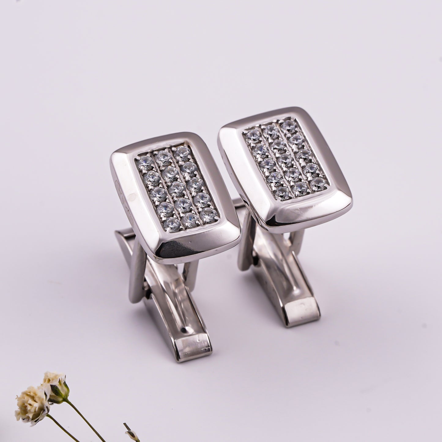 Silver Diamond Studded Bar Cufflinks