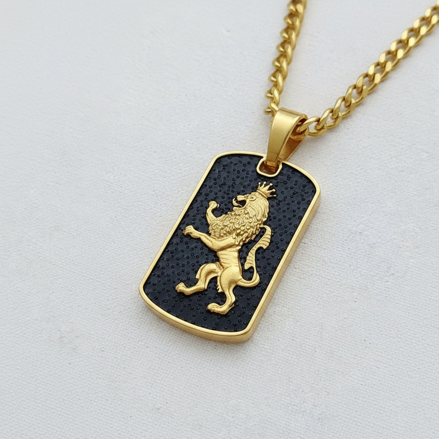 Regal Lion Pendant For Him Black Diamond 14K Solid Gold